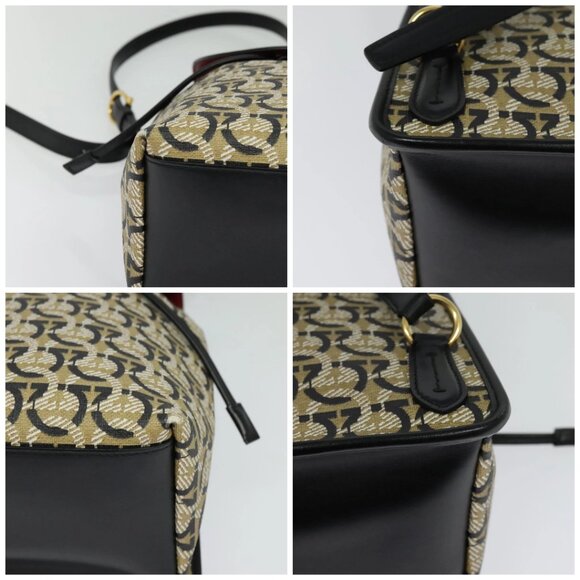 Salvatore Ferragamo Gancini Backpack PVC Leather Beige Gold Auth - Picture 16 of 16